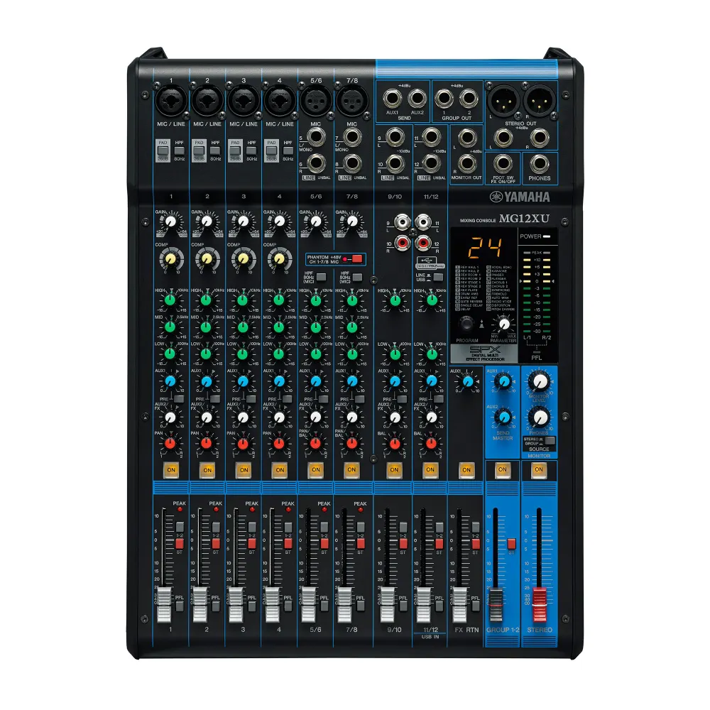 Yamaha Mg12xu มิกเซอร์อนาล็อก 12 แชนแนล (Fader Version) พร้อมเอฟเฟกต์ Spx และ Usb Yamaha Mg12xu มิกเซอร์อนาล็อก 12 แชนแนล (Fader Version) พร้อมเอฟเฟกต์ Spx และ Usb