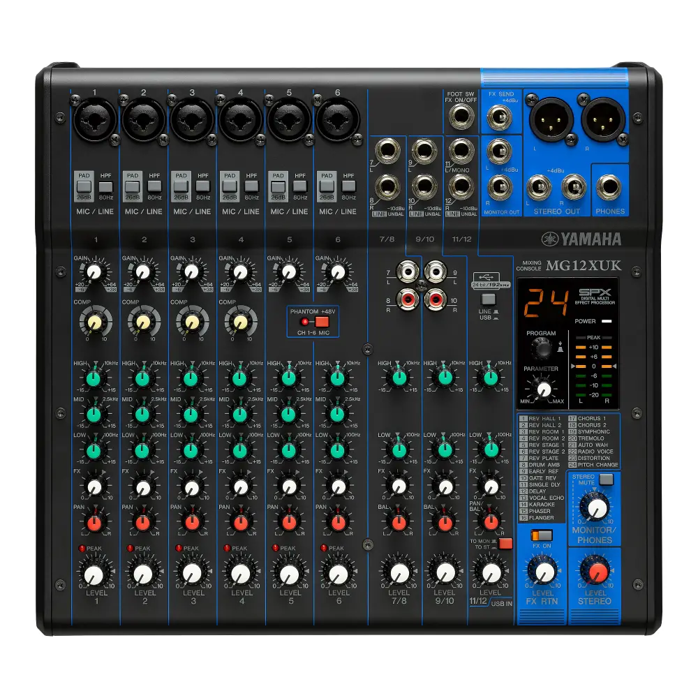 Yamaha Mg12xuk มิกเซอร์อนาล็อก 12 แชนแนล พร้อมเอฟเฟกต์ Spx และ Usb Yamaha Mg12xuk มิกเซอร์อนาล็อก 12 แชนแนล พร้อมเอฟเฟกต์ Spx และ Usb
