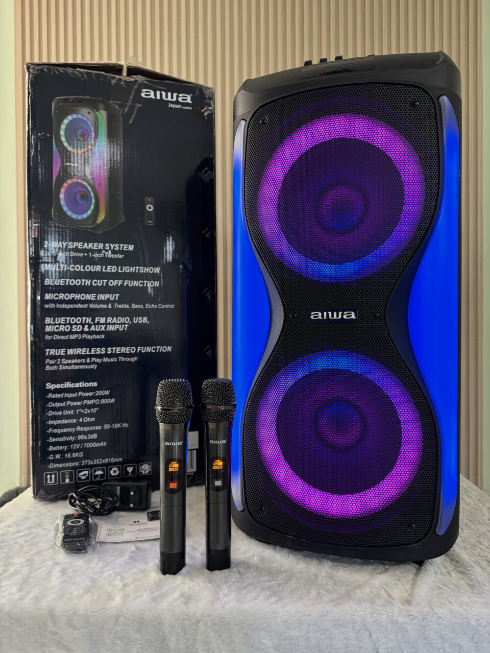 Aiwa Psp-808a ลำโพงบลูทูธ 80w 8 นิ้ว Party Speaker มาพร้อมไมค์ และไฟ Led