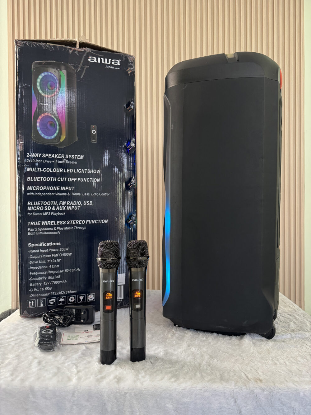 Aiwa Psp-808a ลำโพงบลูทูธ 80w 8 นิ้ว Party Speaker มาพร้อมไมค์ และไฟ Led