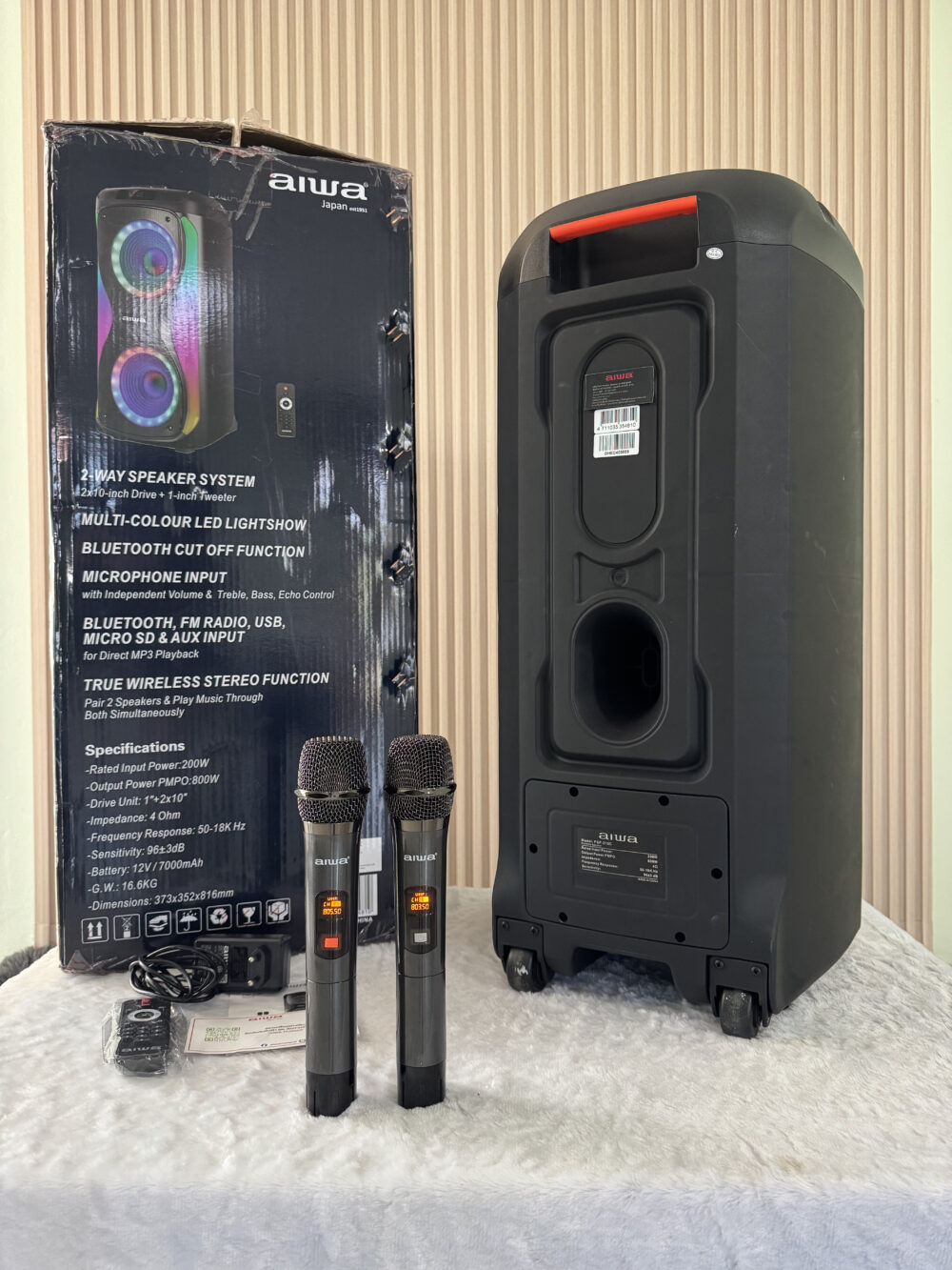Aiwa Psp-808a ลำโพงบลูทูธ 80w 8 นิ้ว Party Speaker มาพร้อมไมค์ และไฟ Led
