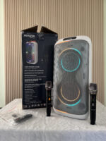 Aiwa Aw-X5150 ลำโพงบลูทูธ 80w ลำโพงปาร์ตี้ 6 นิ้วคู่ Party Speaker มาพร้อมไมค์คู่ และไฟ Led (สีขาว)