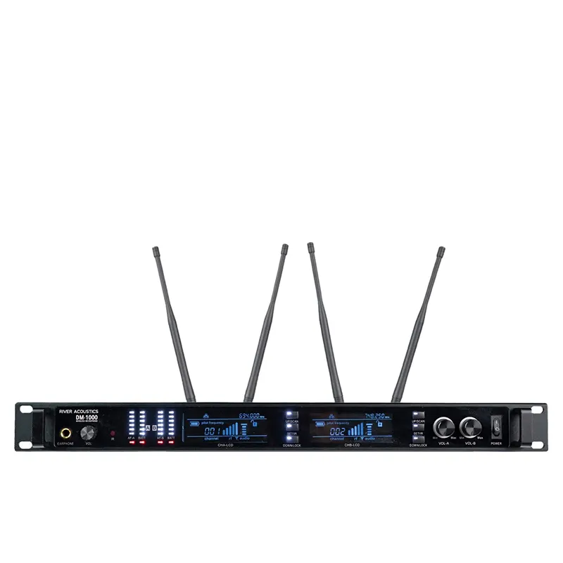 River Acoustics Dm-1000 ไมโครโฟนไร้สาย คู่ Dual Channel River Acoustics Dm-1000 ไมโครโฟนไร้สาย คู่ Dual Channel