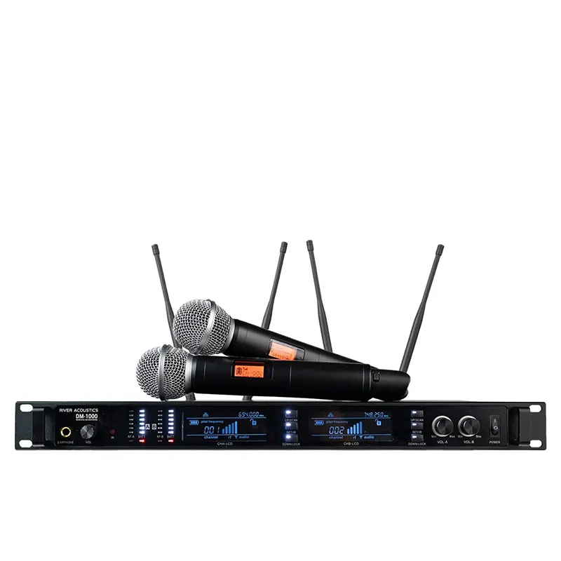 River Acoustics Dm-1000 ไมโครโฟนไร้สาย คู่ Dual Channel River Acoustics Dm-1000 ไมโครโฟนไร้สาย คู่ Dual Channel