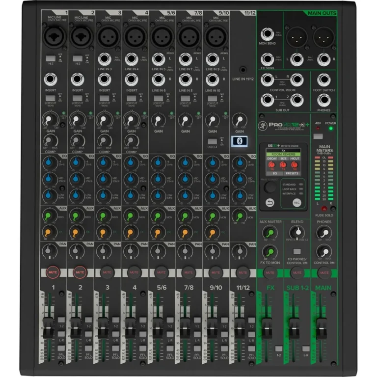 Mackie Profx12v3+ มิกเซอร์ 12 ช่อง Analog Mixer พร้อมเอฟเฟกต์ Gigfx+ และ Usb-C Recording สำหรับสตูดิโอ ไลฟ์สตรีม และพอดแคสต์