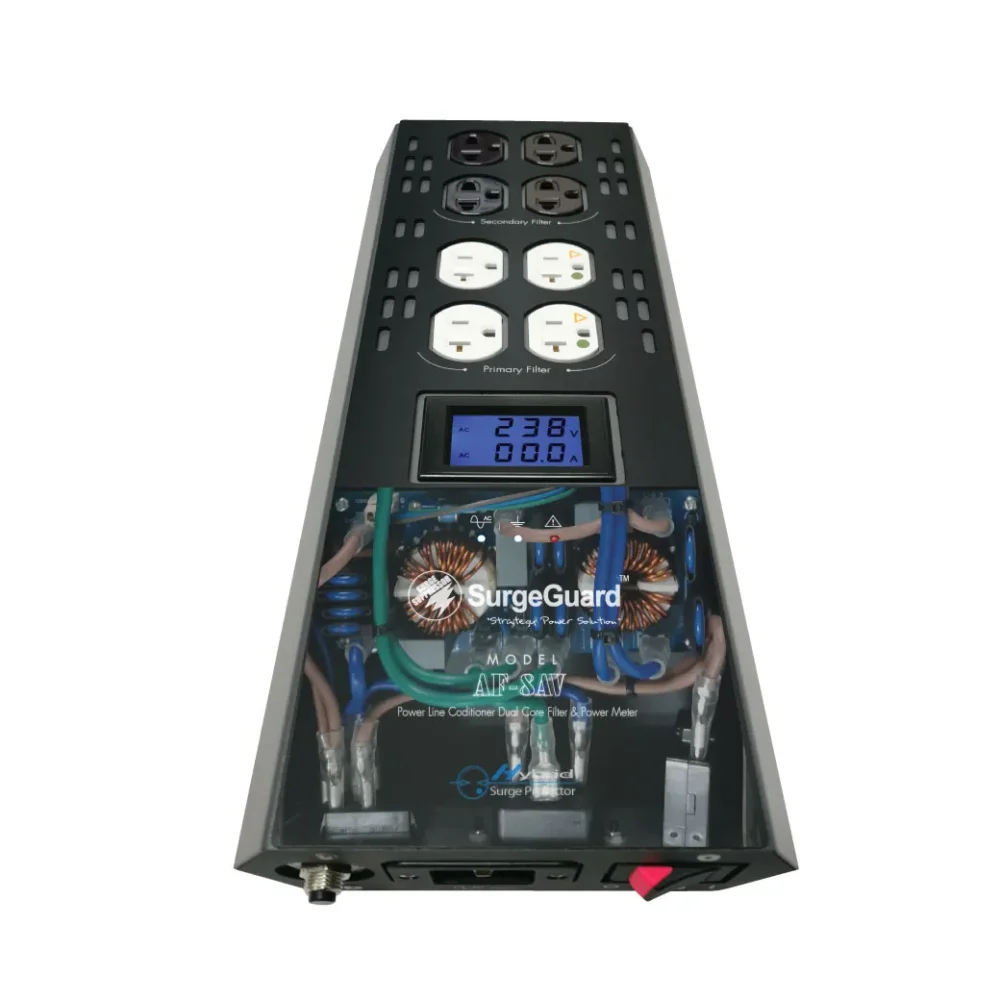 Surgeguard Af-8av เครื่องกรองกระแสไฟฟ้า Dual Core Filter พร้อม Power Meter Surgeguard Af-8av เครื่องกรองกระแสไฟฟ้า Dual Core Filter พร้อม Power Meter