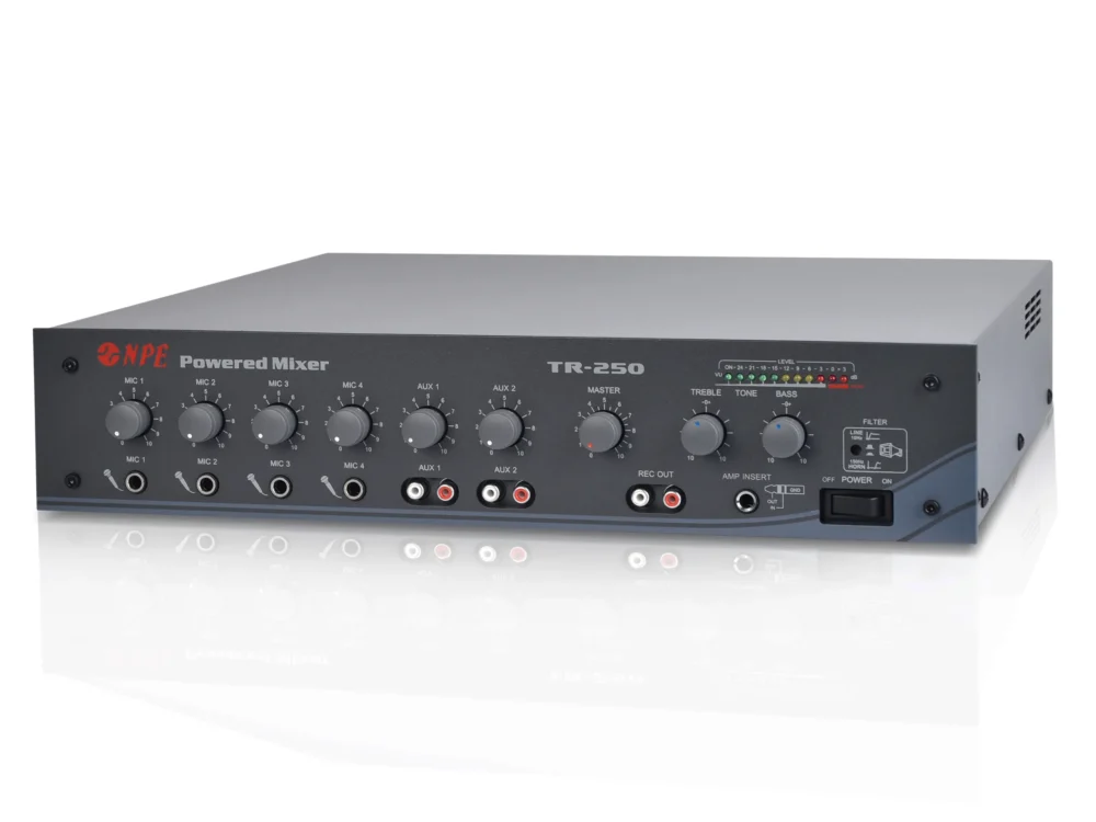 Npe Tr-250 เพาเวอร์มิกเซอร์ 125w รองรับ 4 Mic 2 Aux Npe Tr-250 เพาเวอร์มิกเซอร์ 125w รองรับ 4 Mic 2 Aux