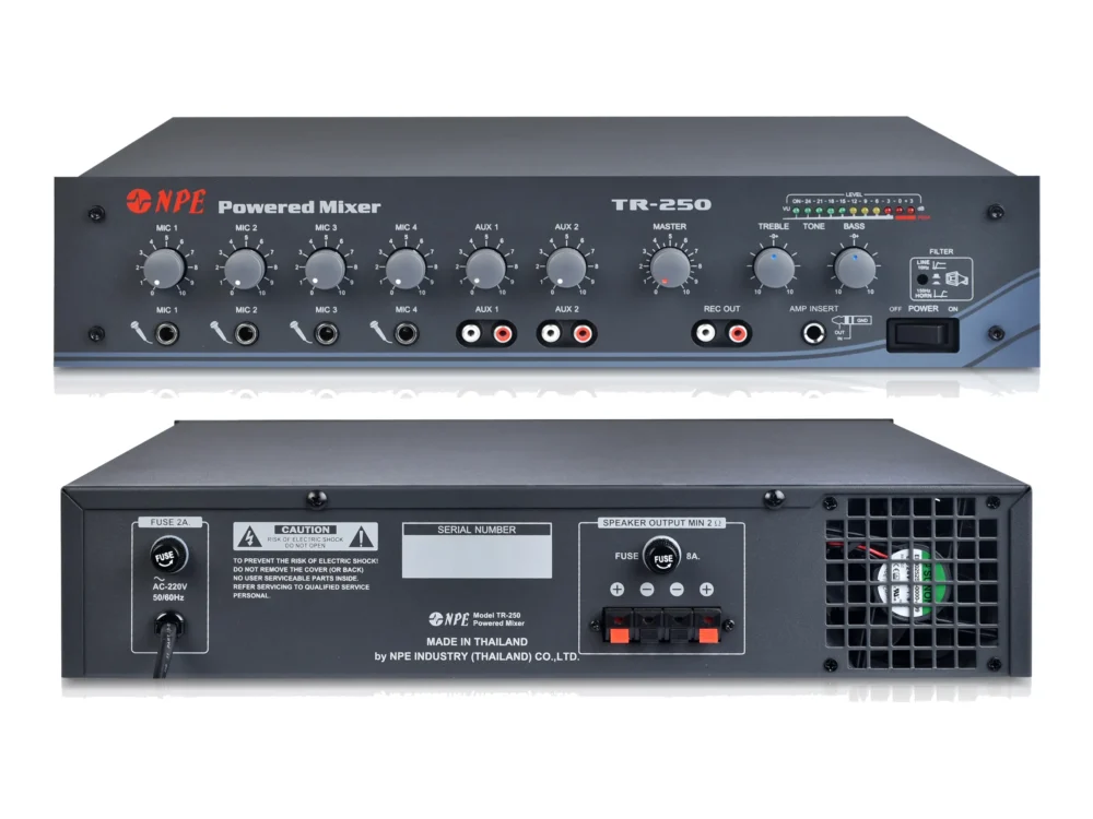 Npe Tr-250 เพาเวอร์มิกเซอร์ 125w รองรับ 4 Mic 2 Aux Npe Tr-250 เพาเวอร์มิกเซอร์ 125w รองรับ 4 Mic 2 Aux