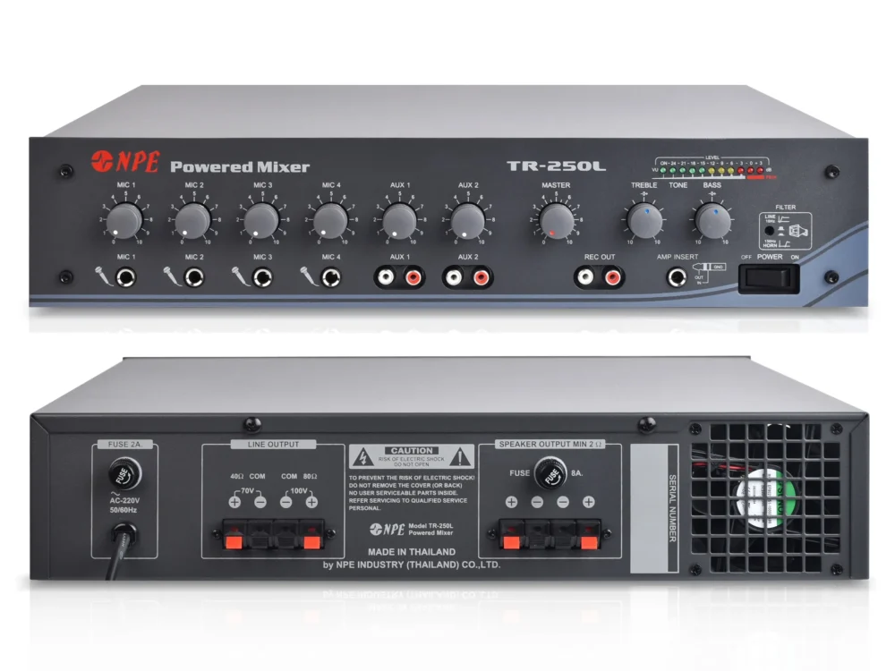 Npe Tr-250l เพาเวอร์มิกเซอร์ 125w พร้อม Line Output 70v/100v Npe Tr-250l เพาเวอร์มิกเซอร์ 125w พร้อม Line Output 70v/100v
