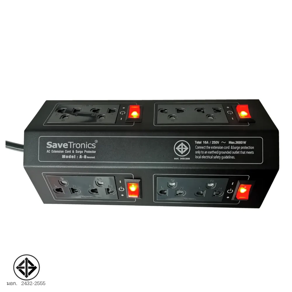 Savetronics A-8_v2 ปลั๊กไฟกันไฟกระชาก 8 ช่อง Savetronics A-8_v2 ปลั๊กไฟกันไฟกระชาก 8 ช่อง