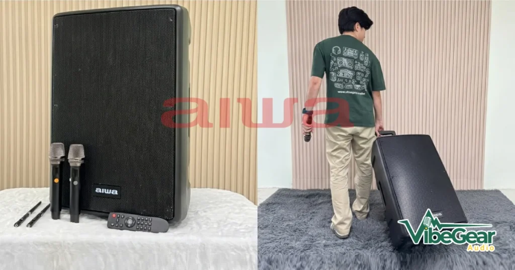 รีวิว Aiwa Aw-X1500pro ลำโพงล้อลาก 15 นิ้ว 800w เบสกระหึ่ม ร้องคาราโอเกะระดับโปร