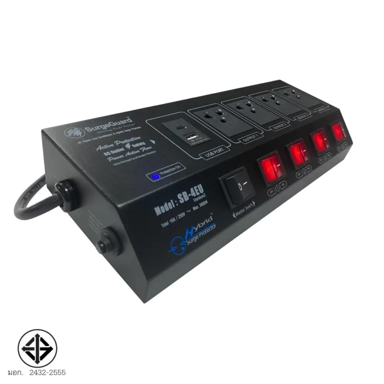 Surgeguard Sb-4eu_v2 เครื่องกรองกระแสไฟฟ้าและกันไฟกระชาก 4 ช่อง พร้อม Usb Fast Charge