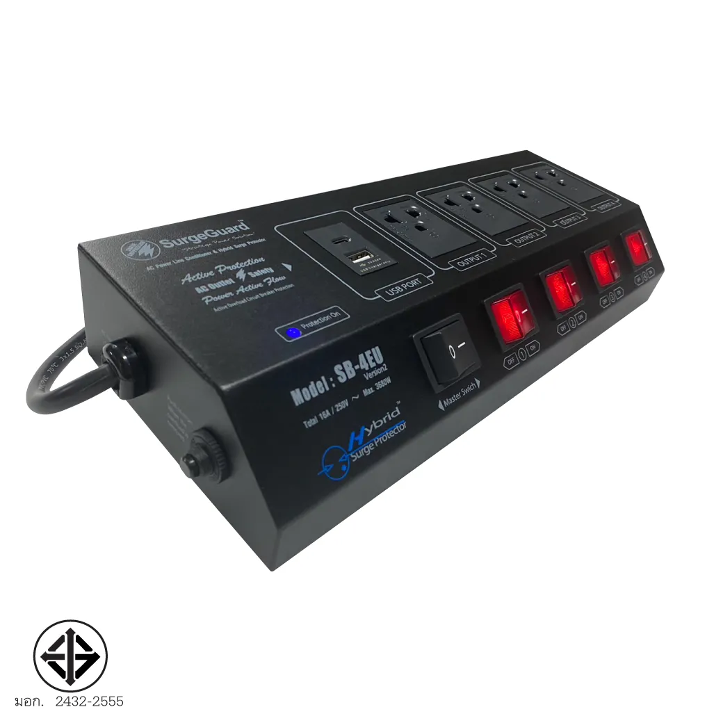 Surgeguard Sb-4eu_v2 เครื่องกรองกระแสไฟฟ้าและกันไฟกระชาก 4 ช่อง พร้อม Usb Fast Charge Surgeguard Sb-4eu_v2 เครื่องกรองกระแสไฟฟ้าและกันไฟกระชาก 4 ช่อง พร้อม Usb Fast Charge