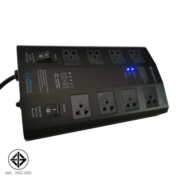 Surgeguard Sb-8e เครื่องกรองกระแสไฟฟ้าและกันไฟกระชาก 8 ช่อง 2 สวิตช์