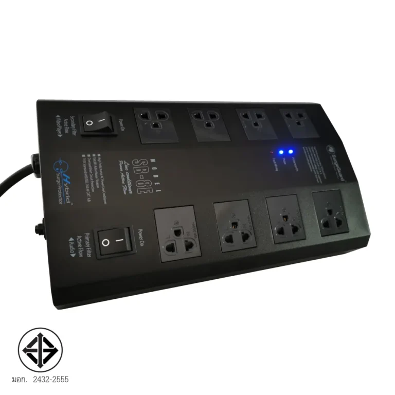 Surgeguard Sb-8e เครื่องกรองกระแสไฟฟ้าและกันไฟกระชาก 8 ช่อง 2 สวิตช์