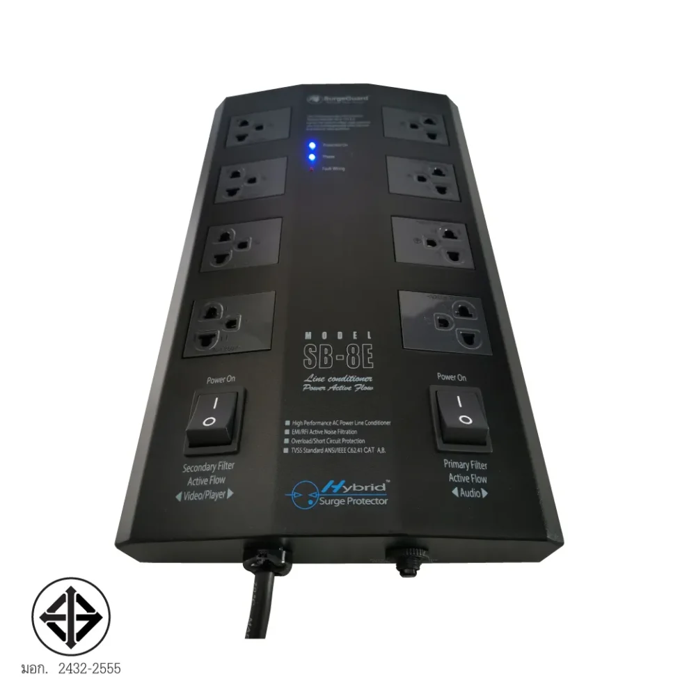 Surgeguard Sb-8e เครื่องกรองกระแสไฟฟ้าและกันไฟกระชาก 8 ช่อง 2 สวิตช์ Surgeguard Sb-8e เครื่องกรองกระแสไฟฟ้าและกันไฟกระชาก 8 ช่อง 2 สวิตช์