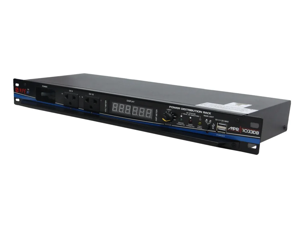 Npe Mpr-1033db เพาเวอร์เบรกเกอร์ติดแร็ค 10 ช่อง พร้อม Volt Meter Amp Meter และระบบตรวจสอบสายไฟ 1u