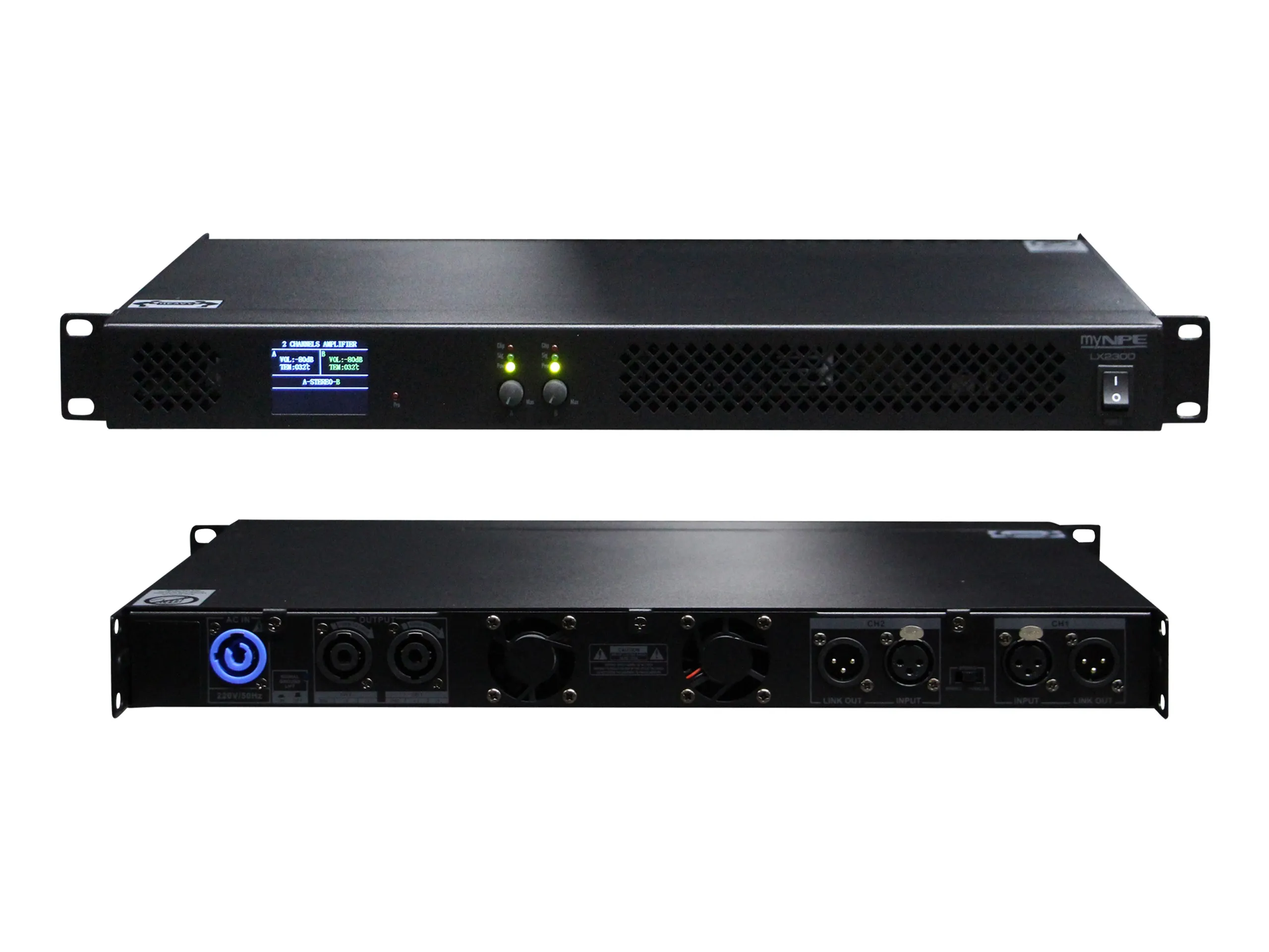 Mynpe Lx2300 ดิจิตอลเพาเวอร์แอมป์ Class D 2 แชนแนล ขนาด 1u 2x300w Mynpe Lx2300 ดิจิตอลเพาเวอร์แอมป์ Class D 2 แชนแนล ขนาด 1u 2x300w