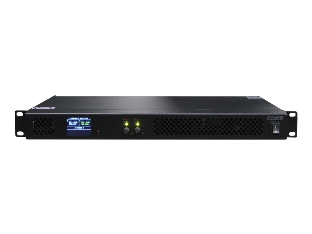 Mynpe Lx2400 ดิจิตอลเพาเวอร์แอมป์ Class D 2 แชนแนล ขนาด 1u 2x400w Mynpe Lx2400 ดิจิตอลเพาเวอร์แอมป์ Class D 2 แชนแนล ขนาด 1u 2x400w