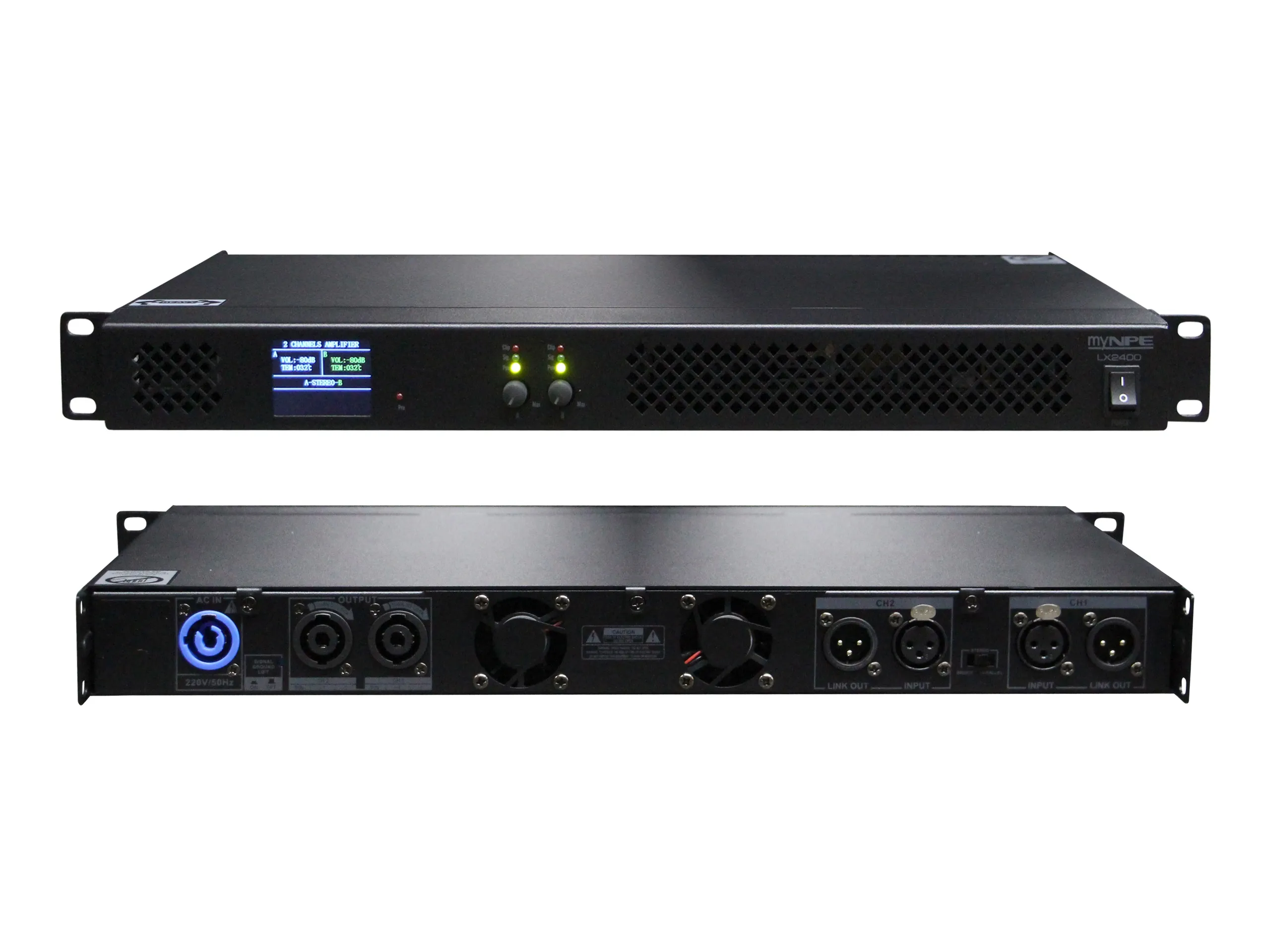 Mynpe Lx2400 ดิจิตอลเพาเวอร์แอมป์ Class D 2 แชนแนล ขนาด 1u 2x400w Mynpe Lx2400 ดิจิตอลเพาเวอร์แอมป์ Class D 2 แชนแนล ขนาด 1u 2x400w