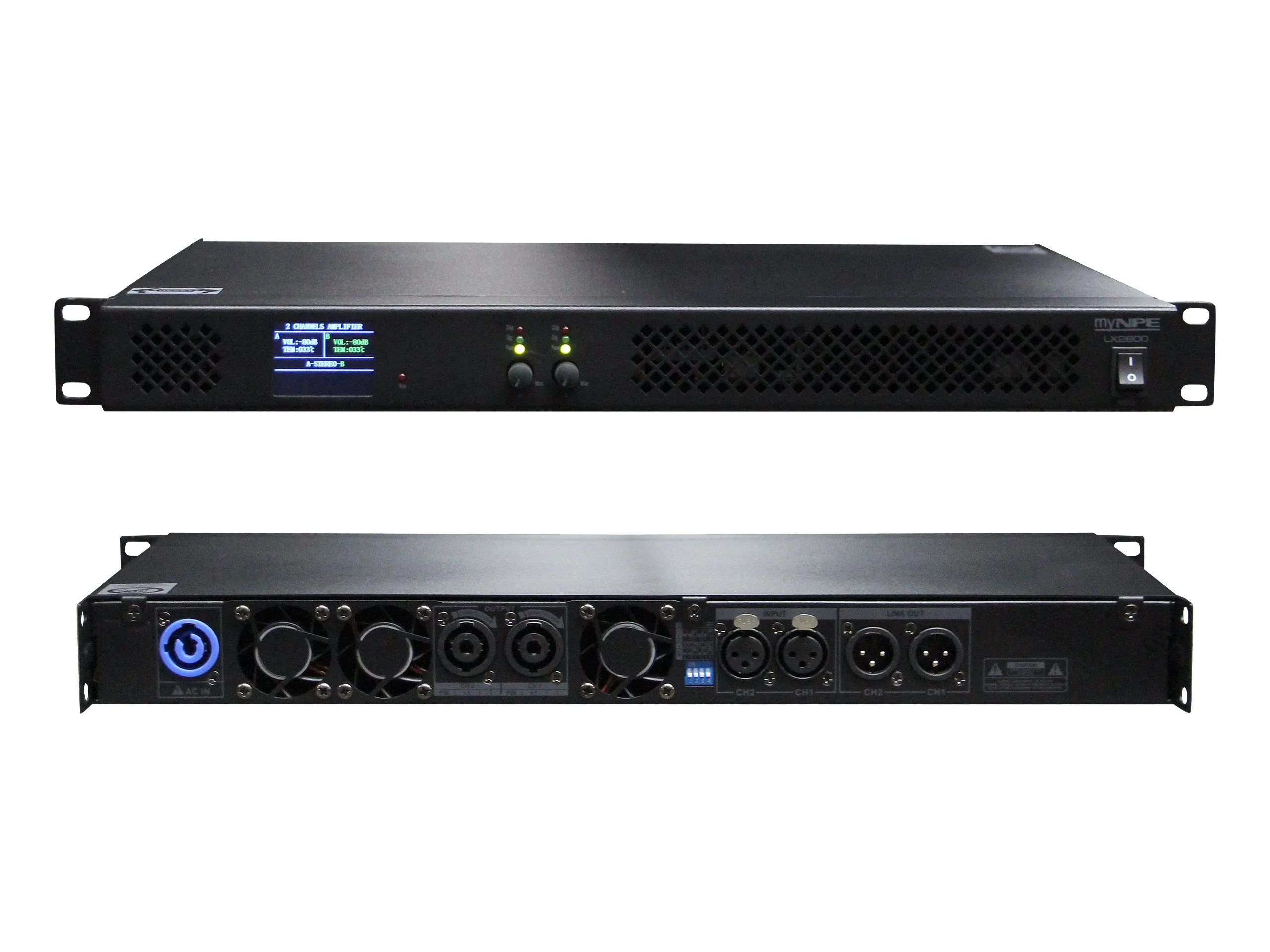 Mynpe Lx2800 ดิจิตอลเพาเวอร์แอมป์ Class D 2 แชนแนล ขนาด 1u 2x800w Mynpe Lx2800 ดิจิตอลเพาเวอร์แอมป์ Class D 2 แชนแนล ขนาด 1u 2x800w