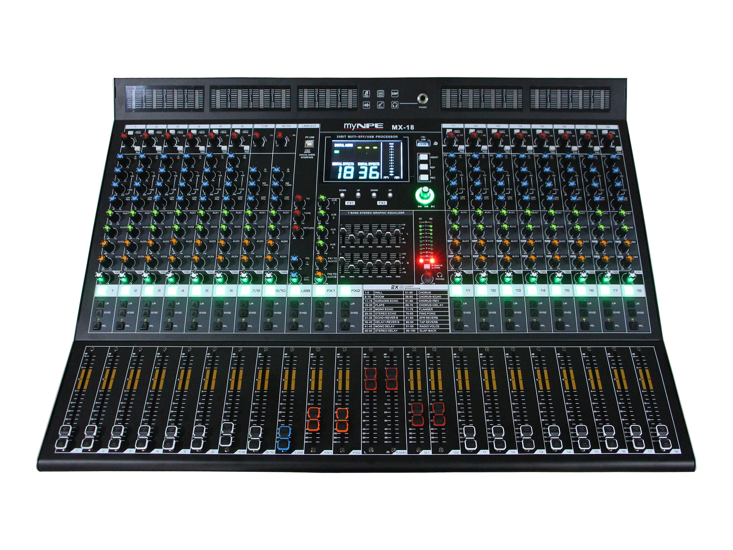 Mynpe Mx-18 มิกเซอร์อนาล็อก 18 แชนแนล พร้อม Bluetooth 5.0 Usb Mp3 และ Dual Dsp Effect Mynpe Mx-18 มิกเซอร์อนาล็อก 18 แชนแนล พร้อม Bluetooth 5.0 Usb Mp3 และ Dual Dsp Effect