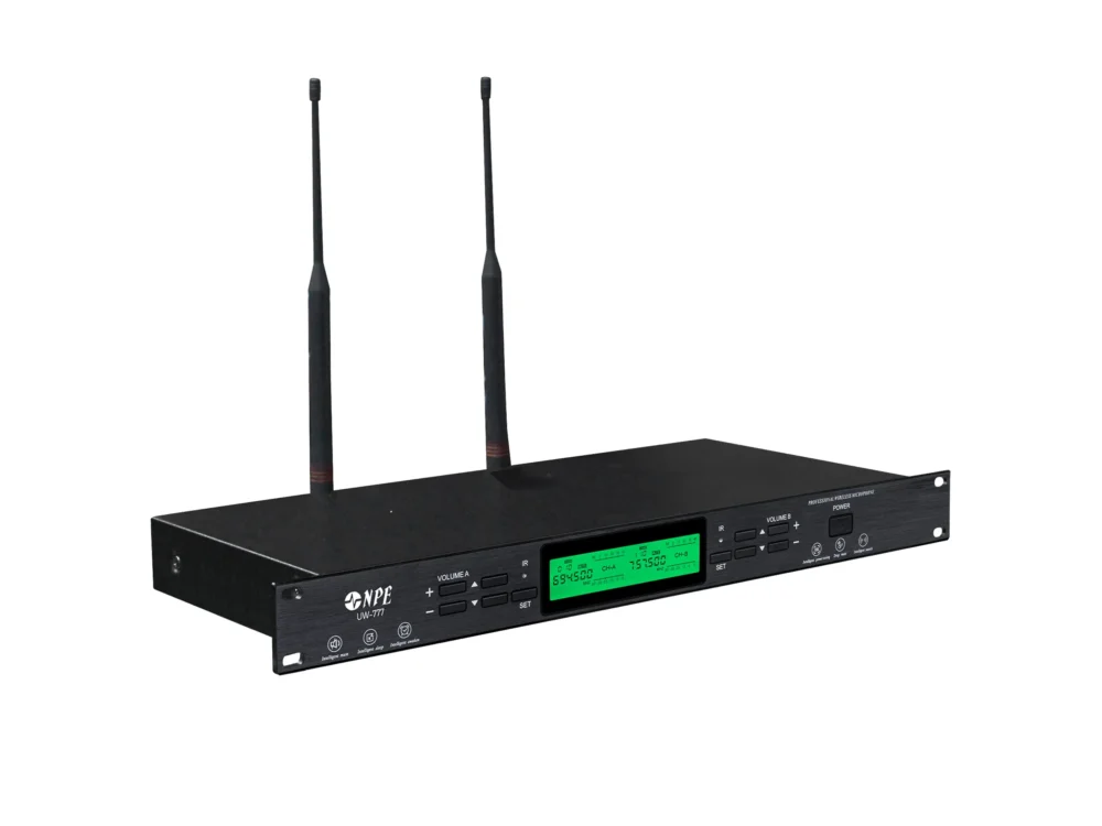 Npe Uw-777 ไมโครโฟนไร้สายถือคู่ Uhf True Diversity พร้อมสแกนความถี่อัตโนมัติ Npe Uw-777 ไมโครโฟนไร้สายถือคู่ Uhf True Diversity พร้อมสแกนความถี่อัตโนมัติ