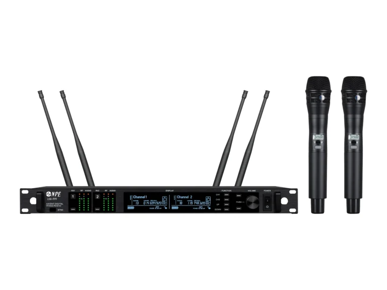 Npe Uw-999 ไมโครโฟนไร้สายถือคู่ Uhf True Diversity 4 เสาอากาศ