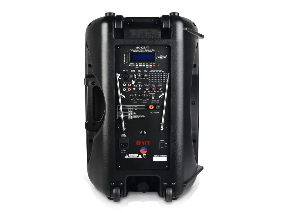 Npe Mk-12bat ลำโพงล้อลาก 12 นิ้ว พร้อมไมค์ลอยคู่ Bluetooth และแบตเตอรี่ในตัว Npe Mk-12bat ลำโพงล้อลาก 12 นิ้ว พร้อมไมค์ลอยคู่ Bluetooth และแบตเตอรี่ในตัว