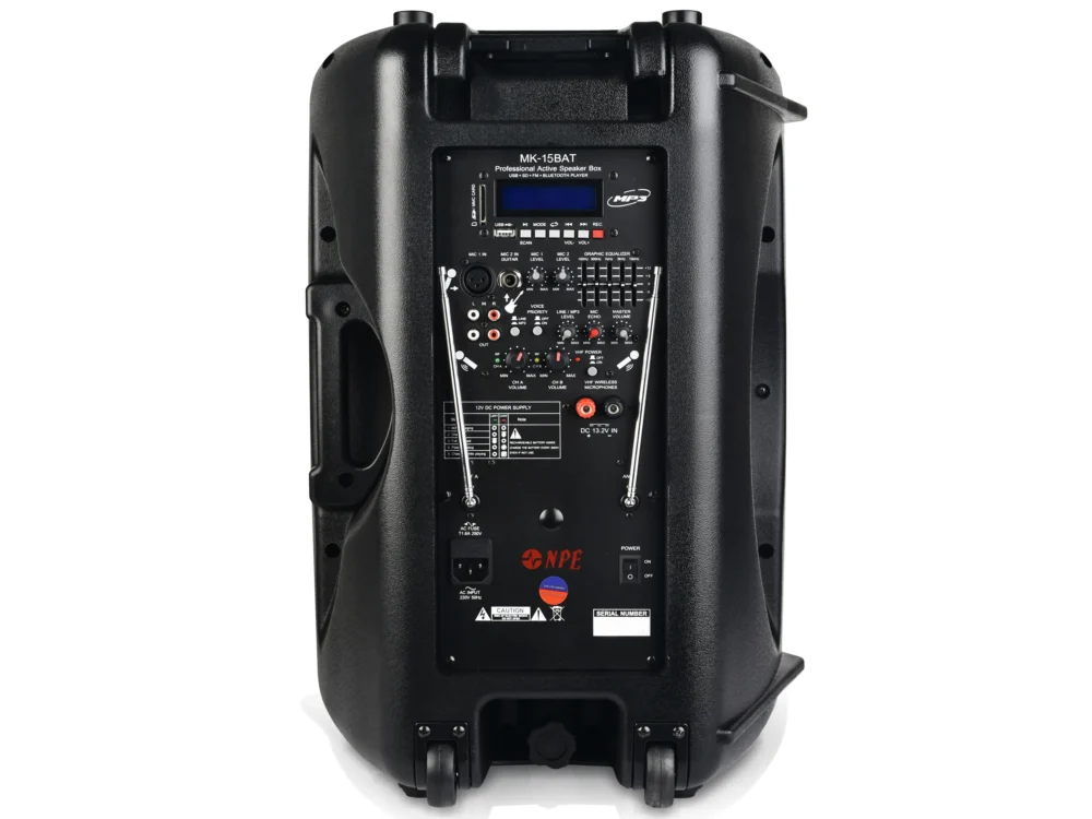 Npe Mk-15bat ลำโพงล้อลาก 15 นิ้ว พร้อมไมค์ลอยคู่ Bluetooth และแบตเตอรี่ในตัว Npe Mk-15bat ลำโพงล้อลาก 15 นิ้ว พร้อมไมค์ลอยคู่ Bluetooth และแบตเตอรี่ในตัว