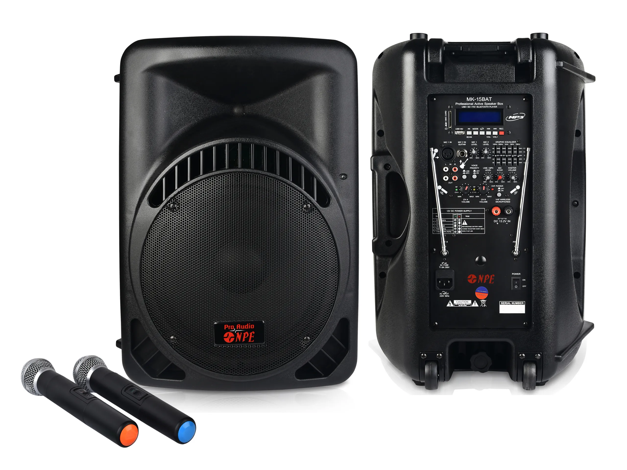 Npe Mk-15bat ลำโพงล้อลาก 15 นิ้ว พร้อมไมค์ลอยคู่ Bluetooth และแบตเตอรี่ในตัว Npe Mk-15bat ลำโพงล้อลาก 15 นิ้ว พร้อมไมค์ลอยคู่ Bluetooth และแบตเตอรี่ในตัว