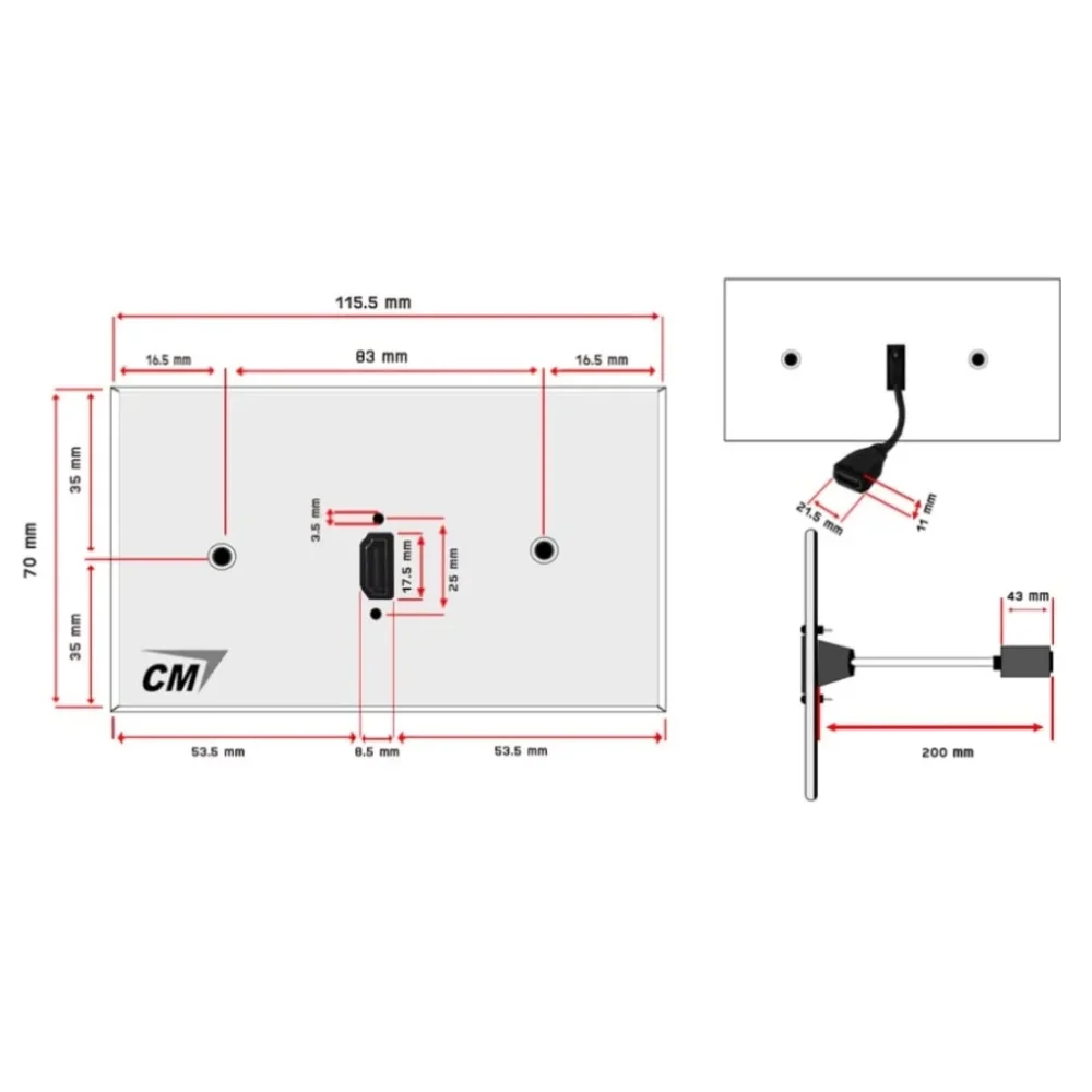 Cm Cmw5101hdcb Sp Cm Cmw5101hdcb แผ่นติด Hdmi Cable 20 Cm 1 Port
