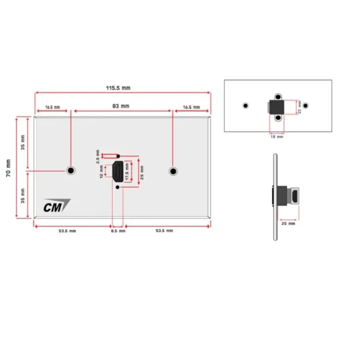 Cm Cmw5101hdra Sp Cm Cmw5101hdra แผ่นติด Hdmi Right Angle 1 Port สำหรับงานระบบภาพและเสียง
