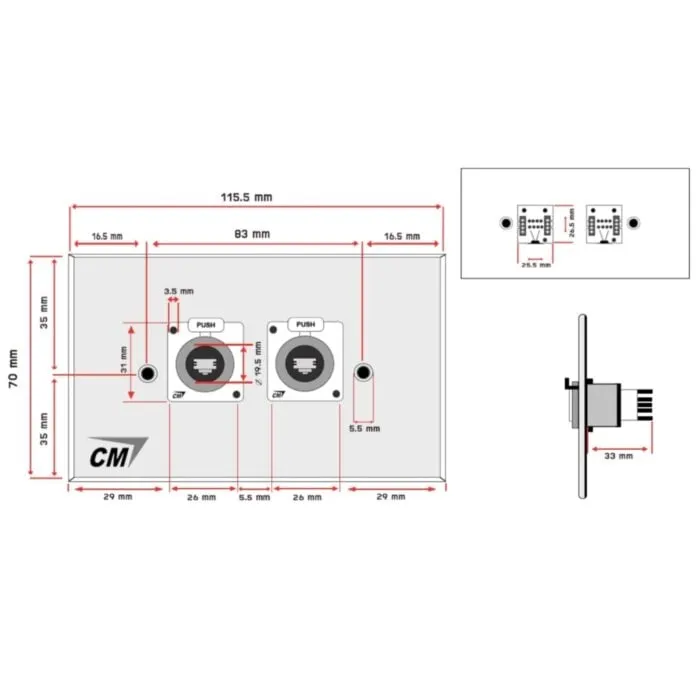 Cm Cmw5102xep Sp Cm Cmw5102xep แผ่นติด Jack Rj45 D Feed Thru 2 Port