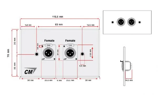 Cmw5102xf B 8 11zon Cm Cmw5102xf แผ่นติด Xlr Female 2 Port