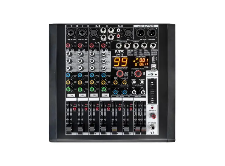 Nts Cpm-6 เพาเวอร์มิกเซอร์ 6 โมโนอินพุต และเอฟเฟกต์ Usb / Bluetooth