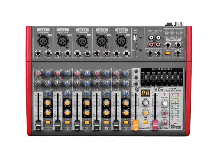 Nts Ge-8 มิกเซอร์อนาล็อก 8 อินพุต พร้อมเอฟเฟกต์ Usb และ Bluetooth