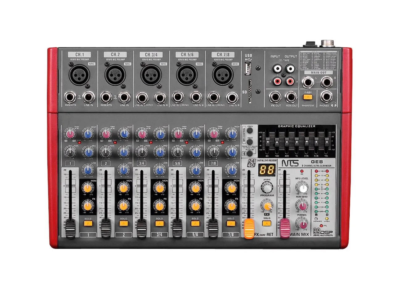 Ge 8 5 11zon Nts Ge-8 มิกเซอร์อนาล็อก 8 อินพุต พร้อมเอฟเฟกต์ Usb และ Bluetooth