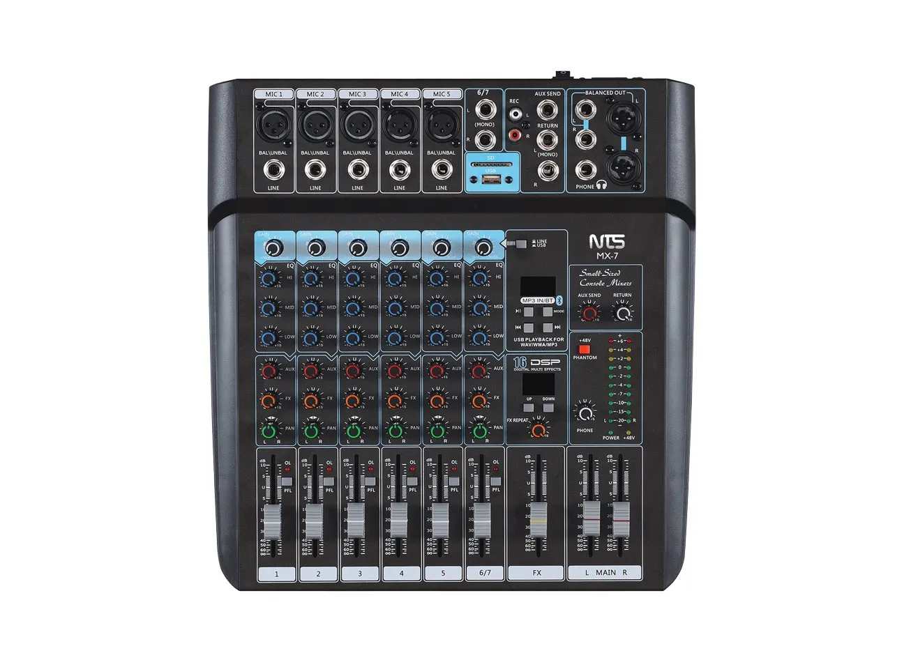 Mx 7 8 11zon Nts Mx-7 มิกเซอร์อนาล็อก 7 อินพุต พร้อมเอฟเฟกต์ Usb และ Bluetooth