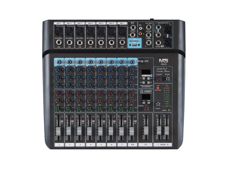 Nts Mx-9 มิกเซอร์อนาล็อก 9 อินพุต พร้อมเอฟเฟกต์ Usb และ Bluetooth
