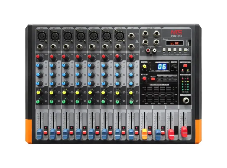 Nts Pmx-308 เพาเวอร์มิกเซอร์ 9 อินพุต และเอฟเฟกต์ Usb / Bluetooth