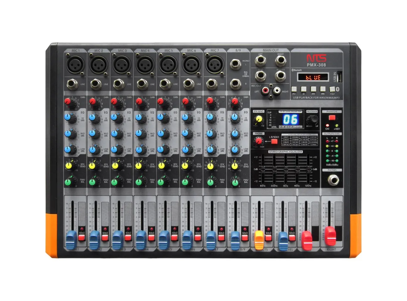 Pmx 308 2 11zon Nts Pmx-308 เพาเวอร์มิกเซอร์ 9 อินพุต และเอฟเฟกต์ Usb / Bluetooth