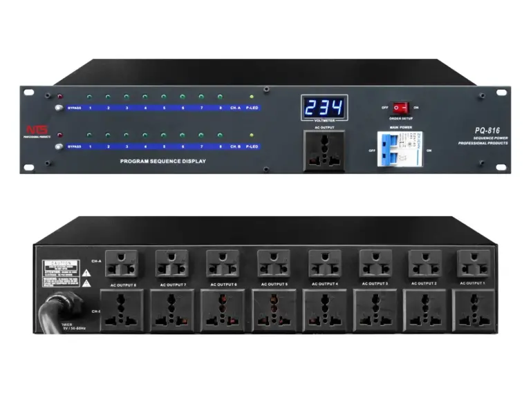 Nts Pq-816 เครื่องจ่ายไฟติดแร็ค 17 ช่อง พร้อมโวลต์มิเตอร์ 30a