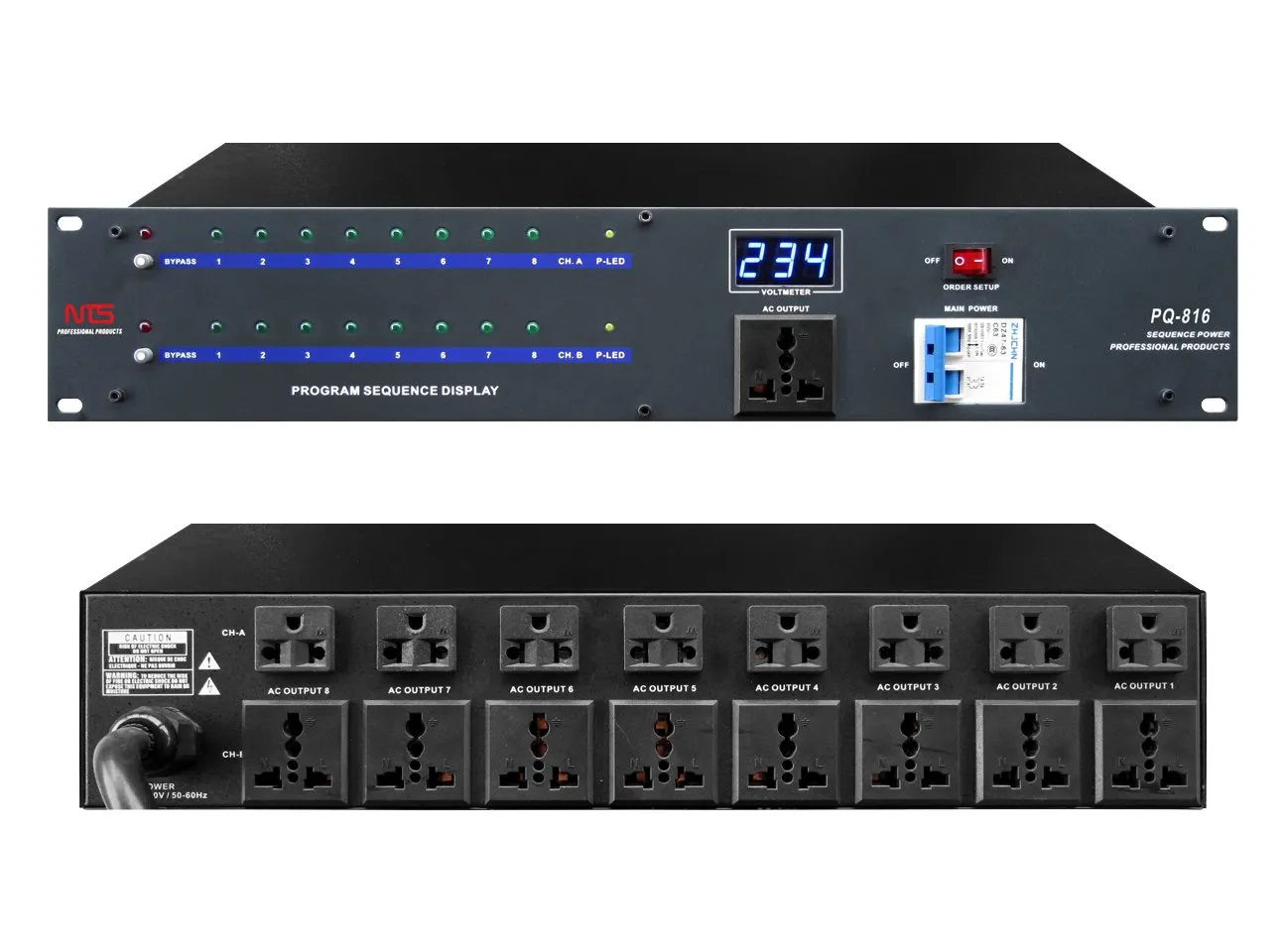 Pq 816 4 11zon Nts Pq-816 เครื่องจ่ายไฟติดแร็ค 17 ช่อง พร้อมโวลต์มิเตอร์ 30a