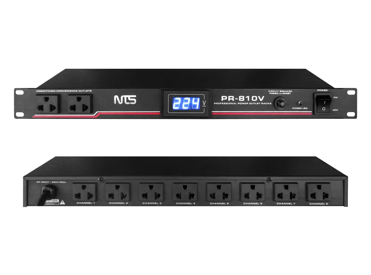 Pr 810v 4 11zon Nts Pr-810v เครื่องจ่ายไฟแร็ค (Power Sequencer) พร้อมโวลต์มิเตอร์ 10 ช่อง ขนาด 3u