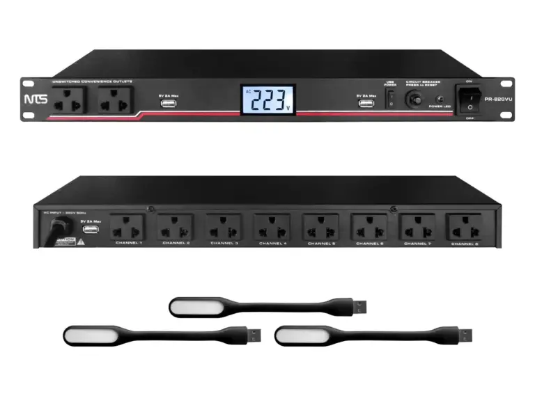 Nts Pr-820vu เครื่องจ่ายไฟแร็ค (Power Sequencer) พร้อมโวลต์มิเตอร์, Usb และไฟ Led 10 ช่อง ขนาด 1u