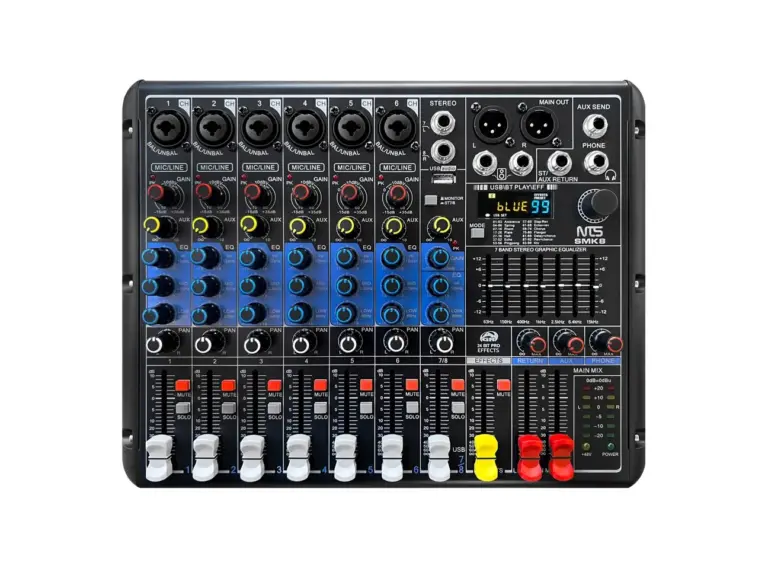 Nts Smk8 มิกเซอร์อนาล็อก 8 อินพุต พร้อมเอฟเฟกต์ Usb และ Bluetooth