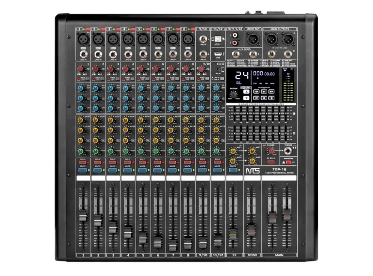 Nts Top-12 มิกเซอร์อนาล็อก 12 อินพุต พร้อมเอฟเฟกต์ Usb และ Bluetooth