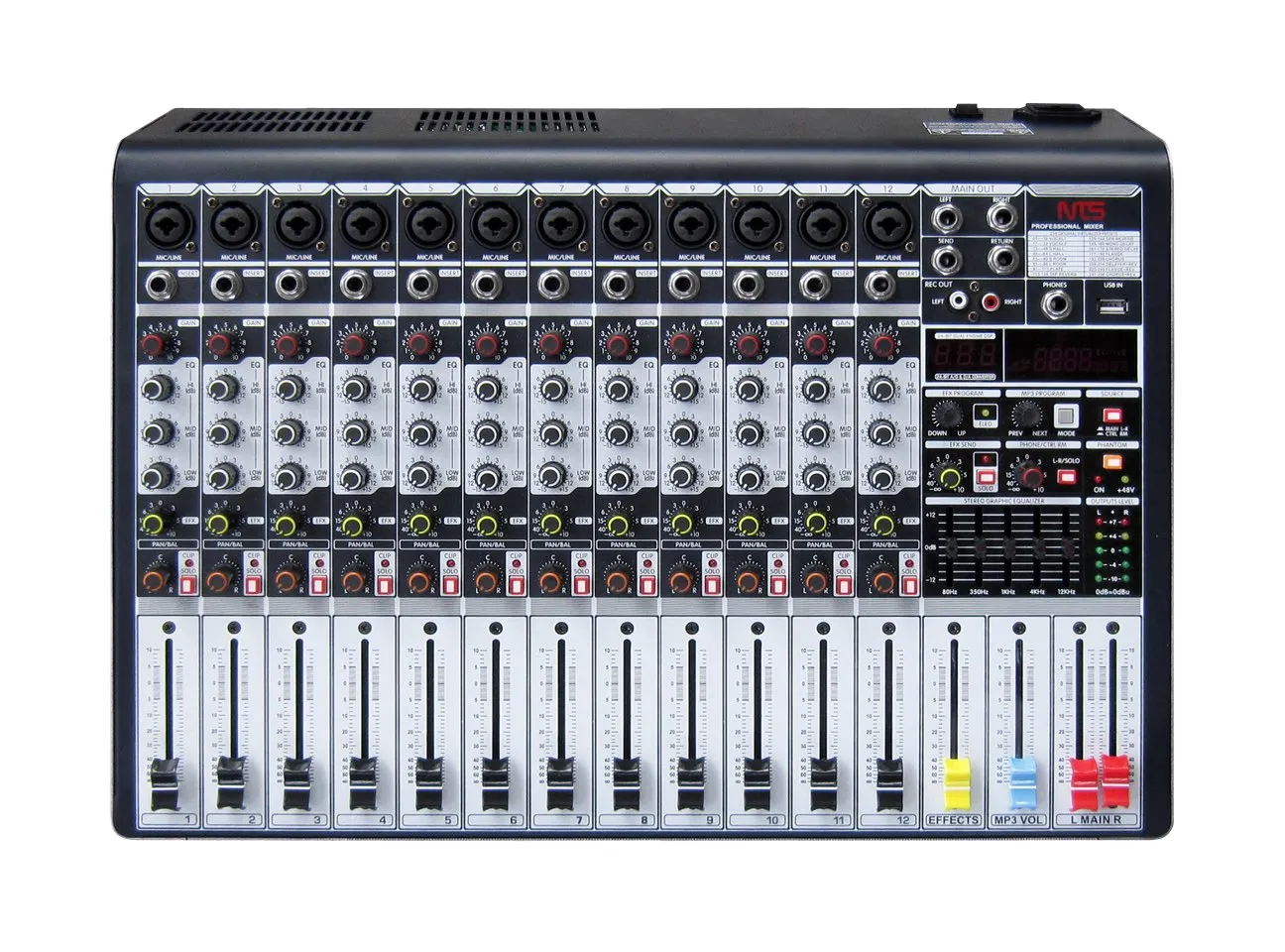 W 12 3 11zon Nts W-12 มิกเซอร์อนาล็อก 12 โมโนอินพุต พร้อมเอฟเฟกต์ Usb และ Bluetooth