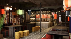 Izakaya Interior Speaker Placement 3d Render